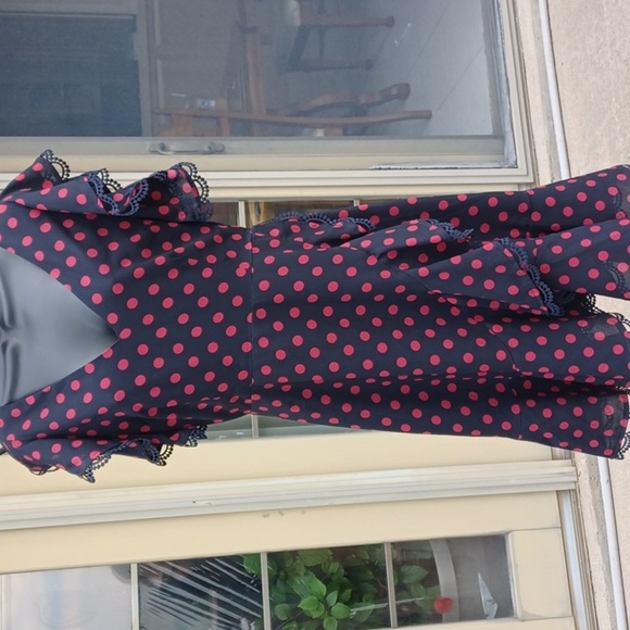 BB Dakota Dress 8 Black Red Polka Dot Lace V Ruffled, Pin Up Gothic Punk Cosplay - Picture 1 of 11